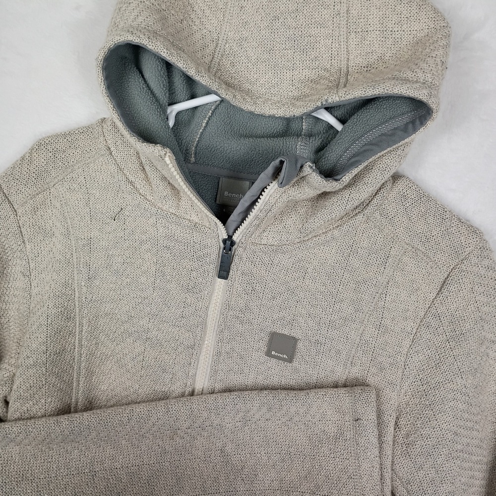 Bench Womens Full Zip Knit Fleece Lined Hoodie Oatmeal Wool‎ Blend size M